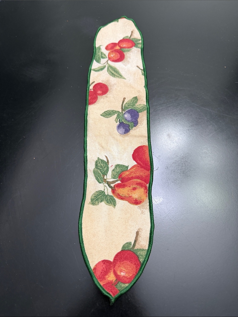 Longaberger Cream Fruit Medley Pattern Fabric Basket Handle with Green Trim